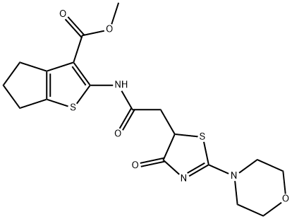 methyl 2-({[2-(morpholin-4-yl)-4-oxo-4,5-dihydro-1,3-thiazol-5-yl]acetyl}amino)-5,6-dihydro-4H-cyclopenta[b]thiophene-3-carboxylate,1010934-18-5,结构式