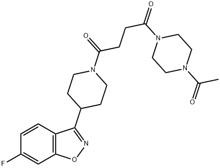 1-(4-acetylpiperazin-1-yl)-4-[4-(6-fluoro-1,2-benzoxazol-3-yl)piperidin-1-yl]butane-1,4-dione 化学構造式