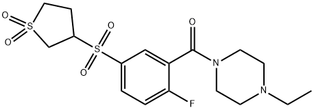 1,1-dioxidotetrahydro-3-thienyl 3-[(4-ethyl-1-piperazinyl)carbonyl]-4-fluorophenyl sulfone Struktur