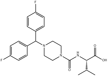 (2S)-2-[[4-[bis(4-fluorophenyl)methyl]piperazine-1-carbonyl]amino]-3-methyl-butanoic acid Struktur