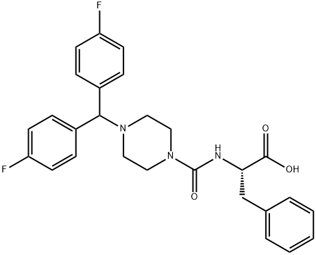 (2S)-2-[[4-[bis(4-fluorophenyl)methyl]piperazine-1-carbonyl]amino]-3-phenyl-propanoic acid Struktur