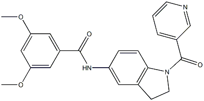 3,5-dimethoxy-N-[1-(3-pyridinylcarbonyl)-2,3-dihydro-1H-indol-5-yl]benzamide 化学構造式
