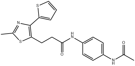 N-[4-(acetylamino)phenyl]-3-[2-methyl-4-(thiophen-2-yl)-1,3-thiazol-5-yl]propanamide 化学構造式