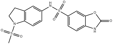 N-[1-(methylsulfonyl)-2,3-dihydro-1H-indol-5-yl]-2-oxo-2,3-dihydro-1,3-benzoxazole-6-sulfonamide 化学構造式