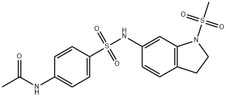 N-(4-{[1-(methylsulfonyl)-2,3-dihydro-1H-indol-6-yl]sulfamoyl}phenyl)acetamide 化学構造式