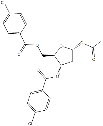 2-Deoxy-beta-D-erythro-pentofuranose 1-acetate 3,5-bis(4-chlorobenzoate) Struktur