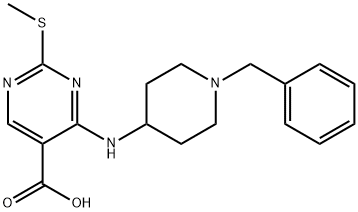 2-(Methylthio)-4-[[1-(phenylmethyl)-4-piperidinyl]amino]-5-pyrimidinecarboxylic acid Struktur