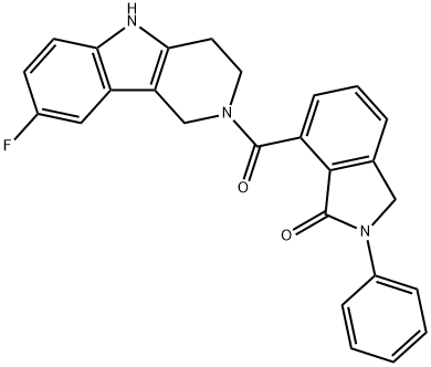 7-[(8-fluoro-1,3,4,5-tetrahydro-2H-pyrido[4,3-b]indol-2-yl)carbonyl]-2-phenyl-2,3-dihydro-1H-isoindol-1-one Struktur