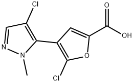 2-Furancarboxylic acid, 5-chloro-4-(4-chloro-1-methyl-1H-pyrazol-5-yl)- Struktur