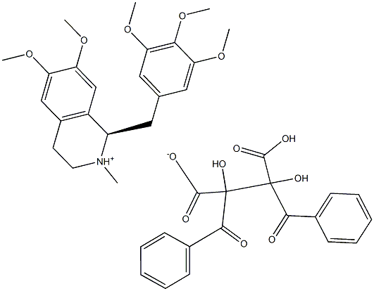 (R)-N-methyl-6,7-dimethoxy-1-(3,4,5-trimethoxybenzyl)-1,2,3,4-tetrahydroisoquinolinium 2,3-dibenzoyl-L-tartarate 化学構造式