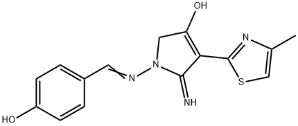 (E)-1-((4-hydroxybenzylidene)amino)-5-imino-4-(4-methylthiazol-2-yl)-2,5-dihydro-1H-pyrrol-3-ol Structure