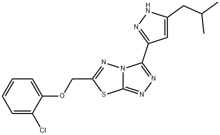 6-[(2-chlorophenoxy)methyl]-3-[5-(2-methylpropyl)-1H-pyrazol-3-yl][1,2,4]triazolo[3,4-b][1,3,4]thiadiazole Struktur