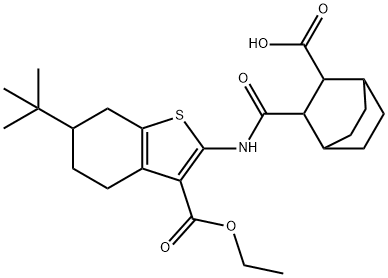 3-((6-(tert-butyl)-3-(ethoxycarbonyl)-4,5,6,7-tetrahydrobenzo[b]thiophen-2-yl)carbamoyl)bicyclo[2.2.2]octane-2-carboxylic acid 化学構造式