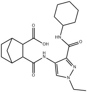 3-((3-(cyclohexylcarbamoyl)-1-ethyl-1H-pyrazol-4-yl)carbamoyl)bicyclo[2.2.1]heptane-2-carboxylic acid,1052567-29-9,结构式