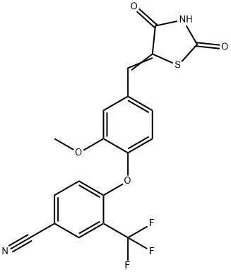 4-(4-((2,4-dioxothiazolidin-5-ylidene)methyl)-2-methoxyphenoxy)-3-(trifluoromethyl)benzonitrile Structure