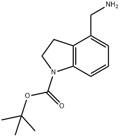 4-Aminomethyl-2,3-dihydro-indole-1-carboxylic acid tert-butyl ester 化学構造式