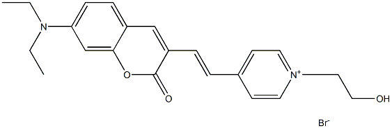 Pyridinium, 4-[2-[7-(diethylamino)-2-oxo-2H-1-benzopyran-3-yl]ethenyl]-1-(2-hydroxyethyl)-, bromide Struktur