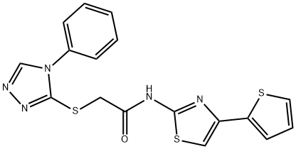 2-[(4-phenyl-4H-1,2,4-triazol-3-yl)sulfanyl]-N-[4-(thiophen-2-yl)-1,3-thiazol-2-yl]acetamide 结构式