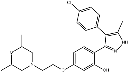 2-[4-(4-chlorophenyl)-3-methyl-1H-pyrazol-5-yl]-5-[2-(2,6-dimethylmorpholin-4-yl)ethoxy]phenol,1093065-62-3,结构式