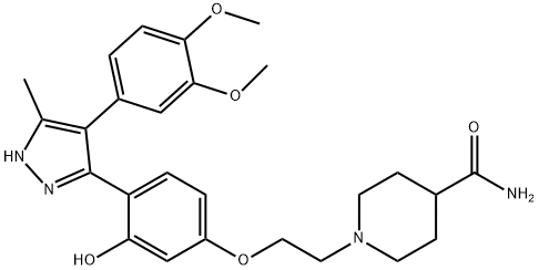 1-(2-{4-[4-(3,4-dimethoxyphenyl)-5-methyl-1H-pyrazol-3-yl]-3-hydroxyphenoxy}ethyl)-4-piperidinecarboxamide Structure