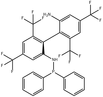 N-[(1S)-2'-amino-4,4',6,6'-tetrakis(trifluoromethyl)[1,1'-biphenyl]-2-yl]-P,P-diphenyl-Phosphinous amide 化学構造式