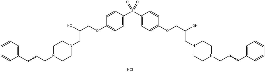 (E)-3,3'-((sulfonylbis(4,1-phenylene))bis(oxy))bis(1-(4-cinnamylpiperazin-1-yl)propan-2-ol) tetrahydrochloride Structure