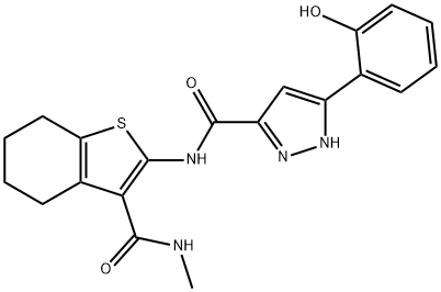 5-(2-hydroxyphenyl)-N-[3-(methylcarbamoyl)-4,5,6,7-tetrahydro-1-benzothiophen-2-yl]-1H-pyrazole-3-carboxamide 结构式