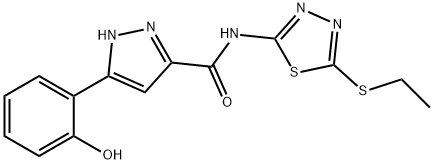 N-[5-(ethylsulfanyl)-1,3,4-thiadiazol-2-yl]-3-(2-hydroxyphenyl)-1H-pyrazole-5-carboxamide 结构式