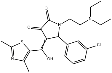 (E)-5-(3-chlorophenyl)-1-(2-(diethylamino)ethyl)-4-((2,4-dimethylthiazol-5-yl)(hydroxy)methylene)pyrrolidine-2,3-dione 化学構造式