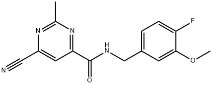4-Pyrimidinecarboxamide, 6-cyano-N-[(4-fluoro-3-methoxyphenyl)methyl]-2-methyl-,1112178-42-3,结构式