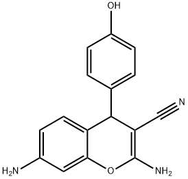 2,7-diamino-4-(4-hydroxyphenyl)-4H-chromene-3-carbonitrile 化学構造式