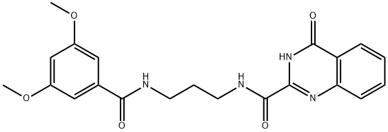 N-(3-{[(3,5-dimethoxyphenyl)carbonyl]amino}propyl)-4-hydroxyquinazoline-2-carboxamide Struktur