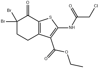 ethyl 6,6-dibromo-2-[(chloroacetyl)amino]-7-oxo-4,5,6,7-tetrahydro-1-benzothiophene-3-carboxylate 化学構造式