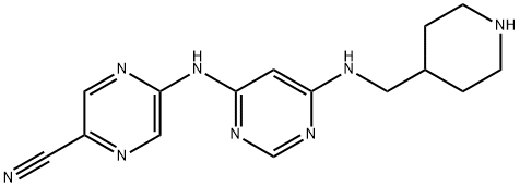 5-((6-((Piperidin-4-ylmethyl)amino)pyrimidin-4-yl)amino)pyrazine-2-carbonitrile 化学構造式