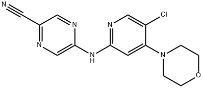 5-((5-Chloro-4-morpholinopyridin-2-yl)amino)pyrazine-2-carbonitrile 化学構造式