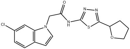 2-(6-chloro-1H-indol-1-yl)-N-[(2E)-5-(tetrahydrofuran-2-yl)-1,3,4-thiadiazol-2(3H)-ylidene]acetamide 结构式