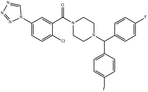 {4-[bis(4-fluorophenyl)methyl]piperazin-1-yl}[2-chloro-5-(1H-tetrazol-1-yl)phenyl]methanone 化学構造式