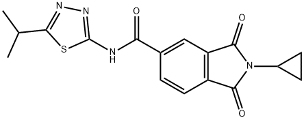2-cyclopropyl-1,3-dioxo-N-[(2E)-5-(propan-2-yl)-1,3,4-thiadiazol-2(3H)-ylidene]-2,3-dihydro-1H-isoindole-5-carboxamide Struktur