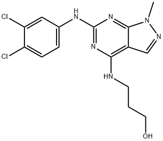 3-({6-[(3,4-dichlorophenyl)amino]-1-methyl-1H-pyrazolo[3,4-d]pyrimidin-4-yl}amino)propan-1-ol Struktur