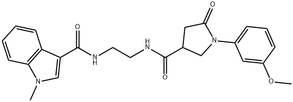 N-[2-({[1-(3-methoxyphenyl)-5-oxopyrrolidin-3-yl]carbonyl}amino)ethyl]-1-methyl-1H-indole-3-carboxamide 化学構造式