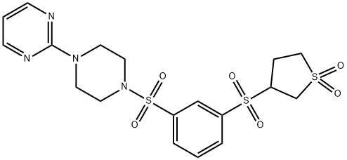 1,1-dioxidotetrahydro-3-thienyl 3-{[4-(2-pyrimidinyl)-1-piperazinyl]sulfonyl}phenyl sulfone Struktur
