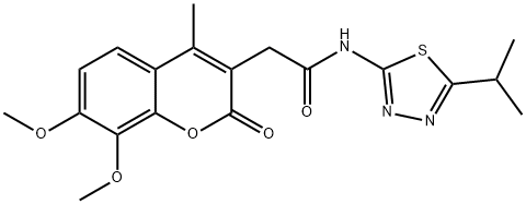 2-(7,8-dimethoxy-4-methyl-2-oxo-2H-chromen-3-yl)-N-[(2E)-5-(propan-2-yl)-1,3,4-thiadiazol-2(3H)-ylidene]acetamide Struktur