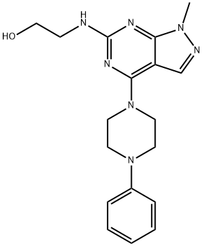 2-{[1-methyl-4-(4-phenylpiperazin-1-yl)-1H-pyrazolo[3,4-d]pyrimidin-6-yl]amino}ethanol Struktur