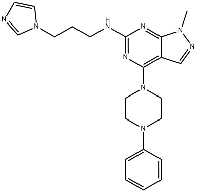 N-[3-(1H-imidazol-1-yl)propyl]-1-methyl-4-(4-phenylpiperazin-1-yl)-1H-pyrazolo[3,4-d]pyrimidin-6-amine Struktur