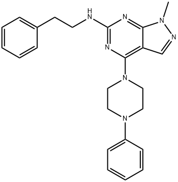 1-methyl-N-(2-phenylethyl)-4-(4-phenylpiperazin-1-yl)-1H-pyrazolo[3,4-d]pyrimidin-6-amine Struktur