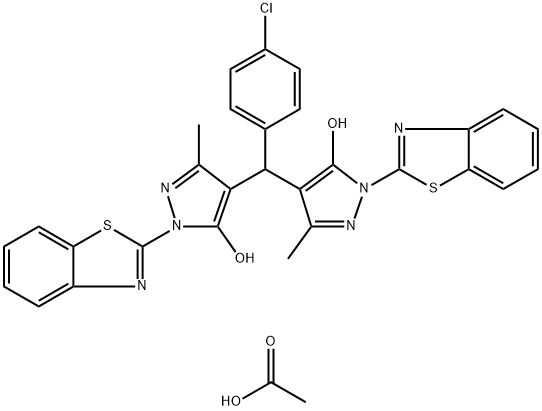 4,4'-((4-chlorophenyl)methylene)bis(1-(benzo[d]thiazol-2-yl)-3-methyl-1H-pyrazol-5-ol) diacetate 结构式