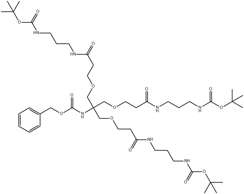 10,14-Dioxa-2,6,18,22-tetraazatricosanedioic acid, 12-(13,13-dimethyl-5,11-dioxo-2,12-dioxa-6,10-diazatetradec-1-yl)-7,17-dioxo-12-[[(phenylmethoxy)carbonyl]amino]-, 1,23-bis(1,1-dimethylethyl) ester|3,3'-[[2-(CBZ-氨基)-2-[[3-[[3-(BOC-氨基)丙基]氨基]-3-氧代丙氧基]甲基]丙烷-1,3-二基]双(氧基)]双[N-[3-(BOC-氨基)丙基]丙酰胺]