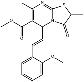 methyl 5-[(E)-2-(2-methoxyphenyl)ethenyl]-2,7-dimethyl-3-oxo-2,3-dihydro-5H-[1,3]thiazolo[3,2-a]pyrimidine-6-carboxylate Struktur
