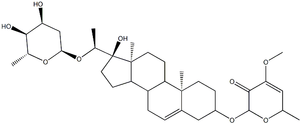 2H-Pyran-3(6H)-one,2-[[(3b,20S)-20-[(2,6-dideoxy-b-D-arabino-hexopyranosyl)oxy]-17-hydroxypregn-5-en-3-yl]oxy]-4-methoxy-6-methyl-
 Struktur