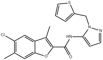 5-chloro-3,6-dimethyl-N-[1-(thiophen-2-ylmethyl)-1H-pyrazol-5-yl]-1-benzofuran-2-carboxamide Struktur